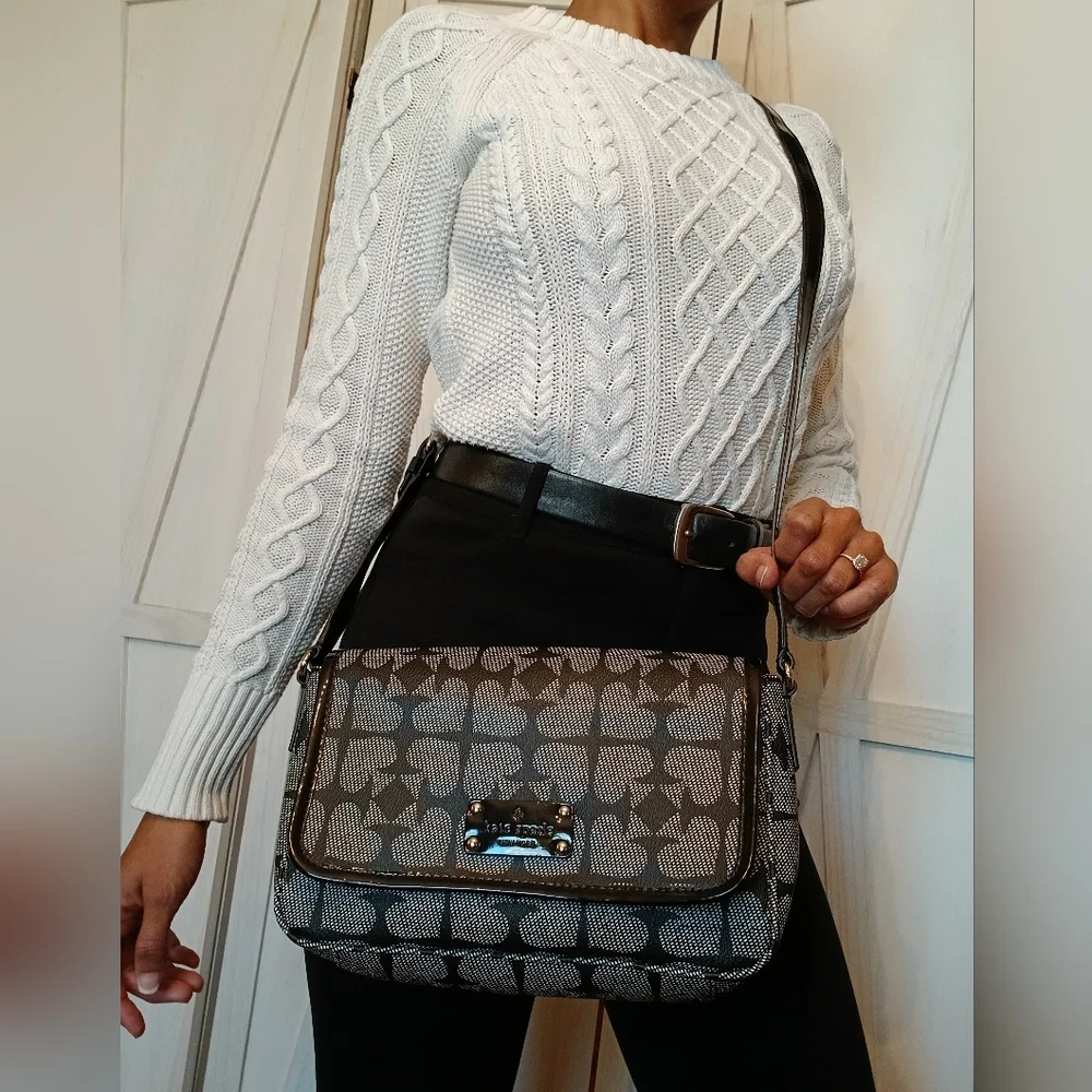 Kate Spade Pebbled Leather "Ace Of Spades" Monogram Adjustable Crossbody Bag - Picture 3 of 10